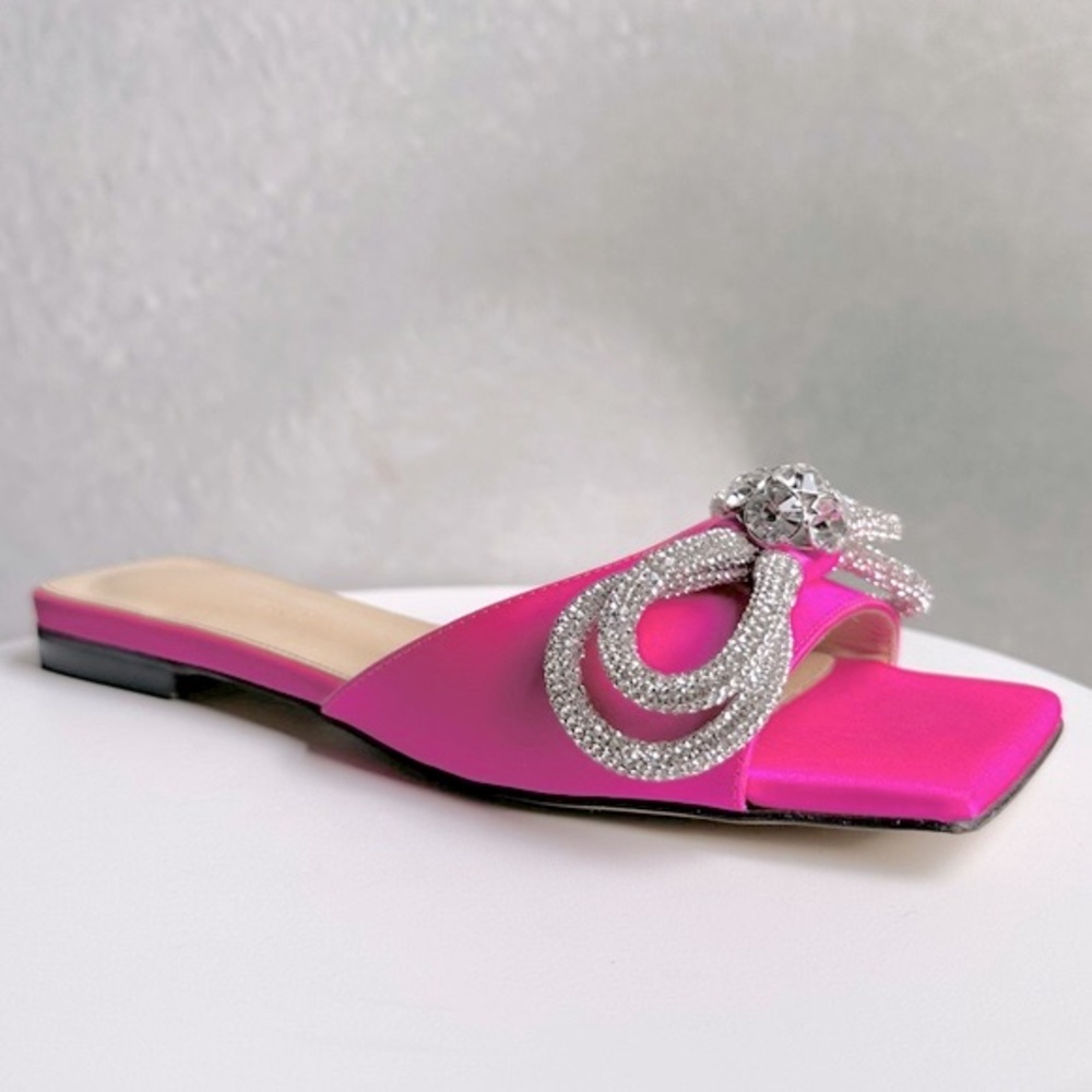 🌺 MACH & MACH🌺 Double Bow Embellished Satin Mules Size: 37.5 - Picture 11 of 15